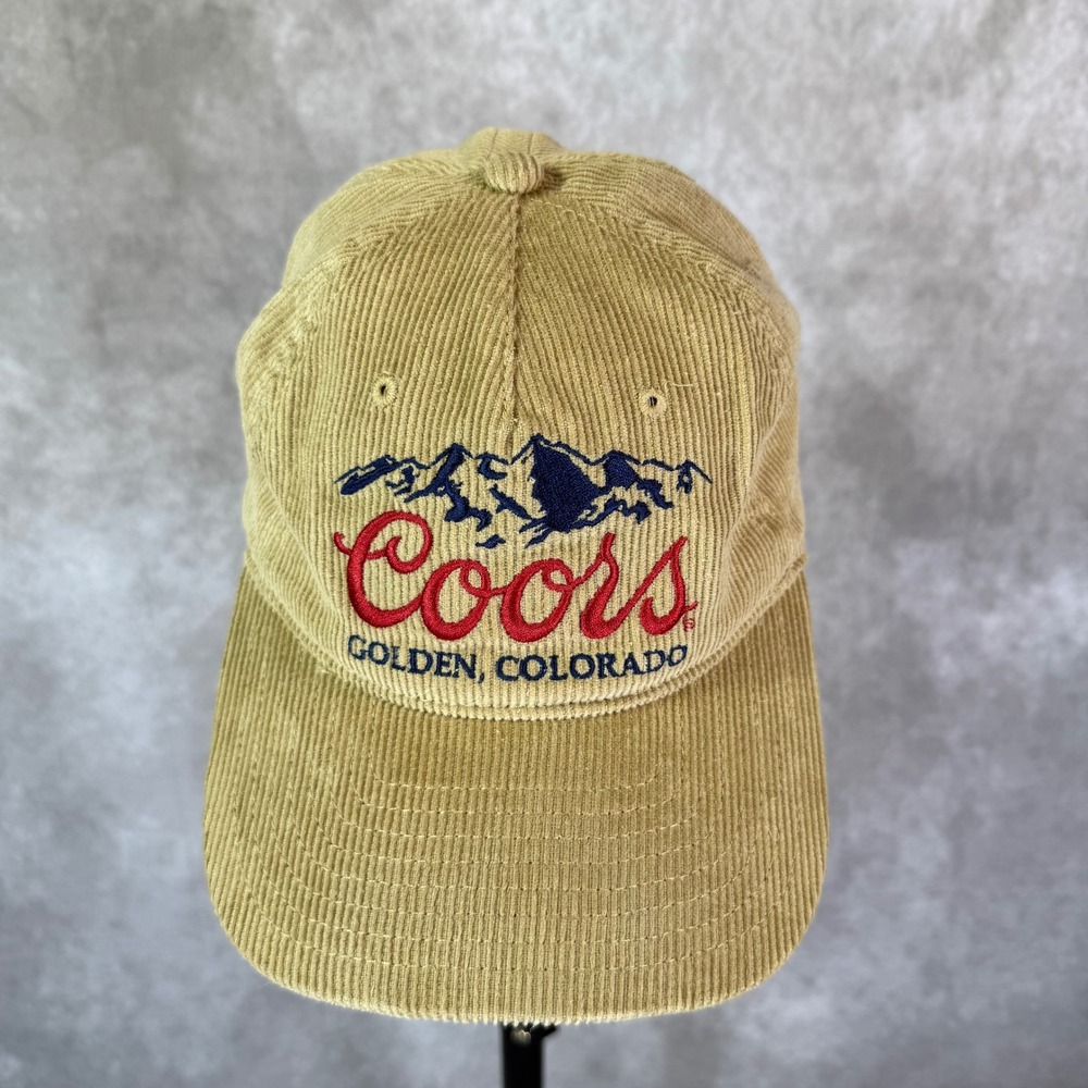 Coors Banquet Hat Mens OSFA Tan Solid Corduroy Snapback Golden Colorado Logo